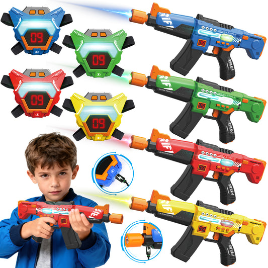 Rechargeable Shooting Tag Set of 4, with LED Digital Multi-Functional Vests, Family Games Group Activity, Birthday Gifts Toys for Kids Boys Girls 8-12 Years