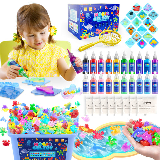 Huge Wave Magic Water Elf Toys Kit, Handmade Aqua Fairy Water Gel Kit with 20 Magic Gels and 8 Shape Molds, Creative Crafts&Art Christmas Gifts STEM Kit for Kids 4 5 6 7 8 Years Old