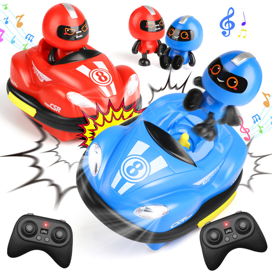Huge Wave Remote Control Cars for Boys, Kids RC Ejecting Bumper Car, RC Cartoon Battle Race Vehicle Set of 2 Players, with Music & Lights, Christmas Birthday Gift for Toddlers Aged 3-12
