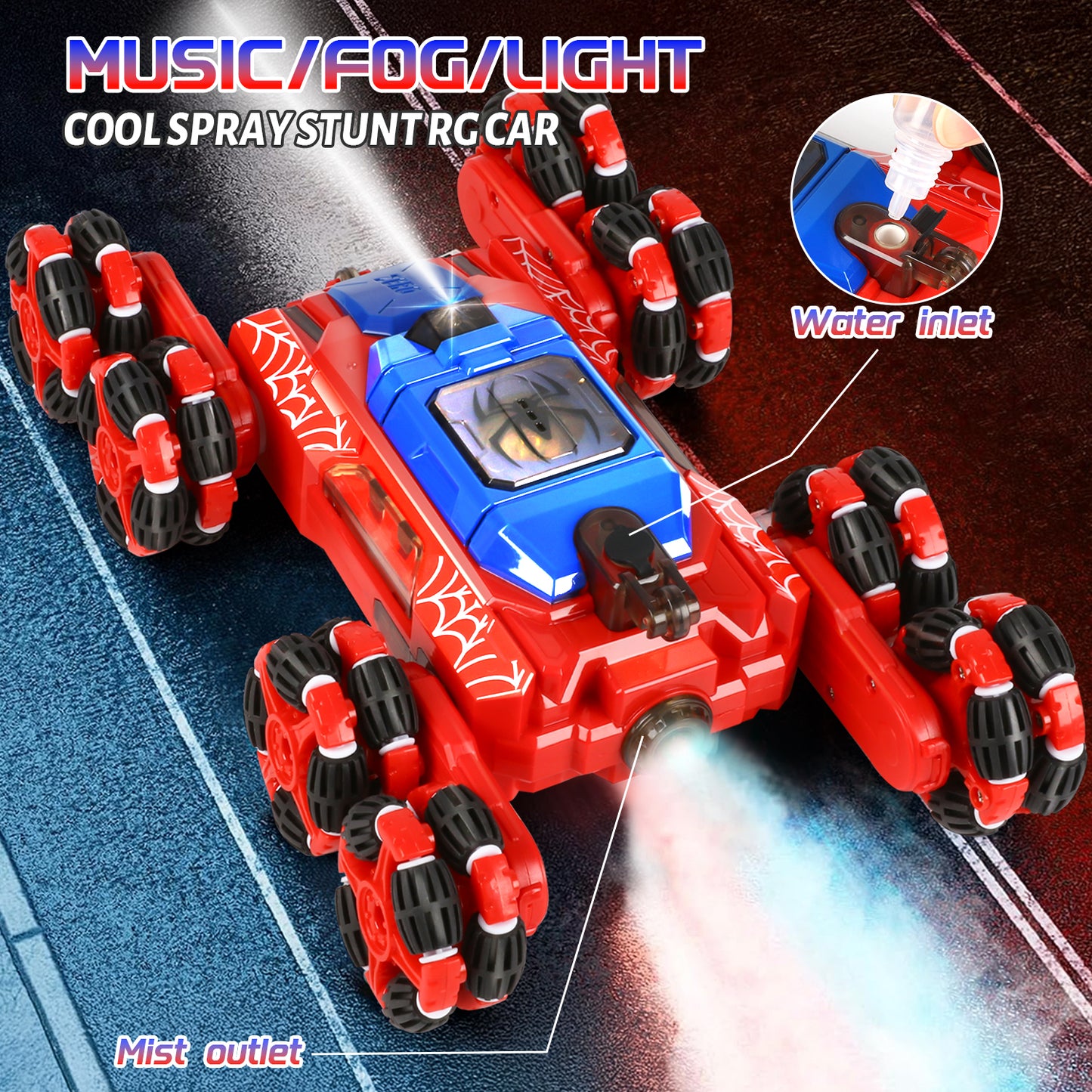 Huge Wave Remote Stunt Control Cars, 8WD RC Off-Road Car, Transformation Double-side Driving, with Gesture Control, Lights & Music and Spray, Gift for Kids Age 8-12