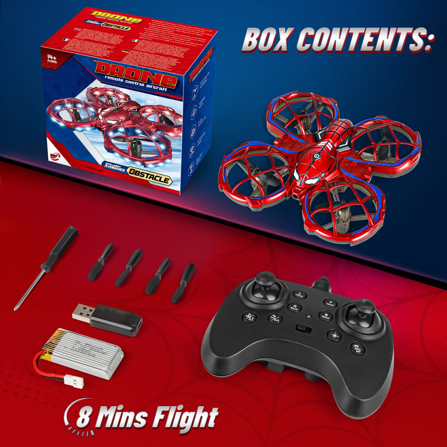 Stunt Drone for Kids, Beginners RC Quadcopter, with LED Light, 360° Roll, Altitude Hold, Birthday Gift for Boys and Girls Aged 6-12