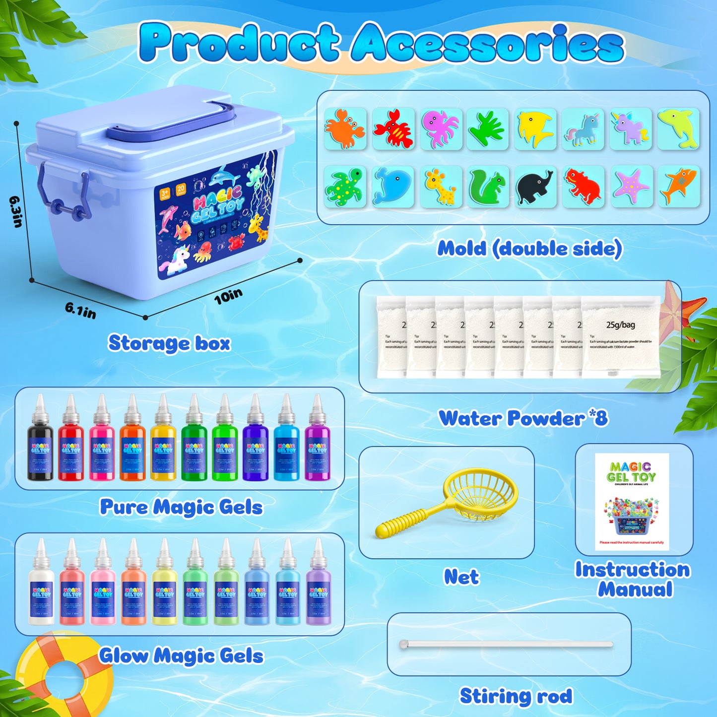 20 Colors Magic Fairy Water Gel Toy Kit for Kids, Creative Water Gel Kit with 20 Magic Gels & 8 Molds, STEM Birthday Gift for Girls Ages 3-8