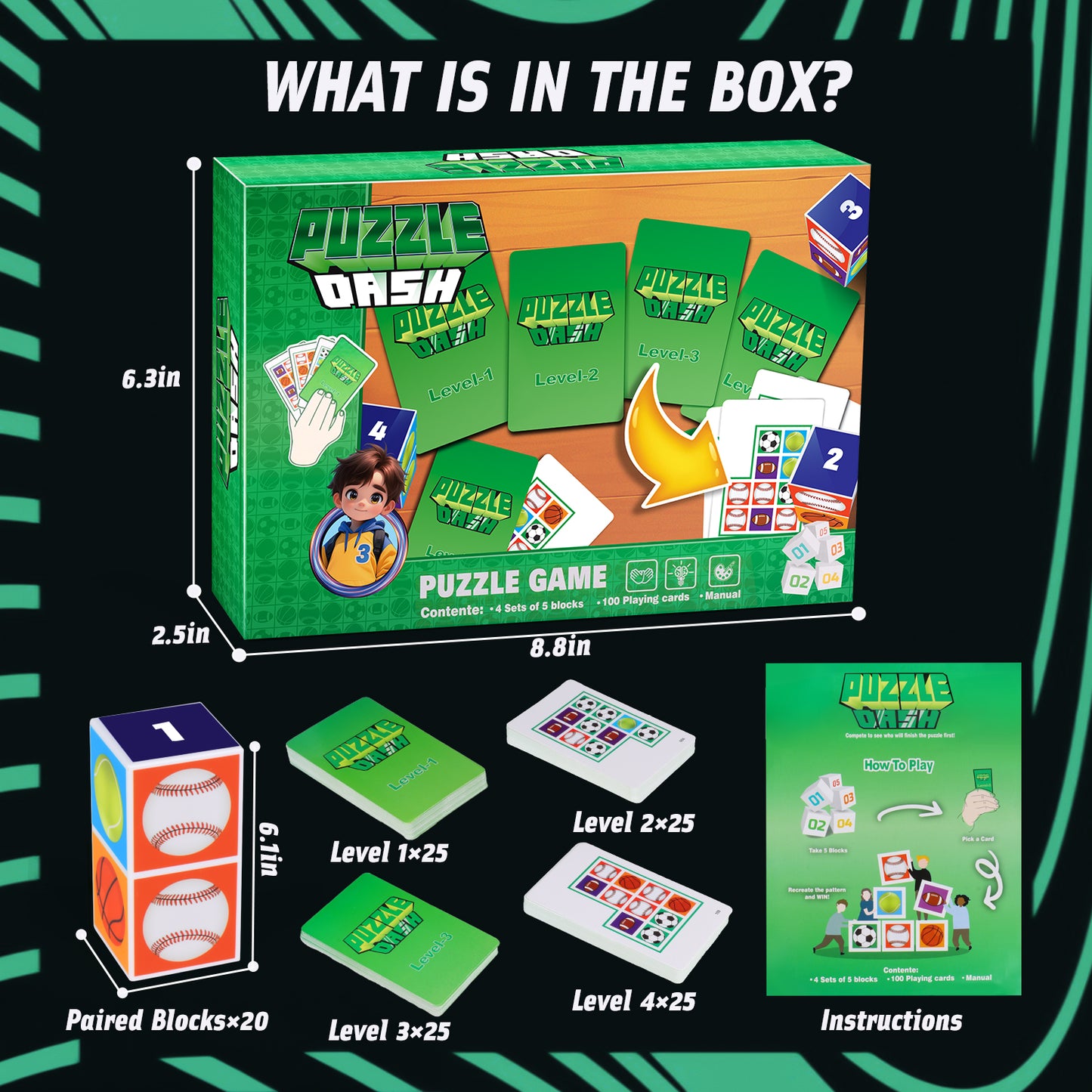 Family Board Game Children & Adults - 2 to 4 Players, Sports Block & Color Puzzle Games, 4 Difficulty Levels, Birthday Party Game Gift for Children & Adults Ages 4+