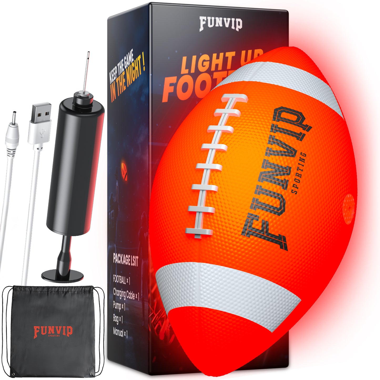 Glow in The Dark Football Size-6, Rechargeable Light Up Football, Outdoor Toys for Boys, Birthday Gift for Kids Ages 7-15