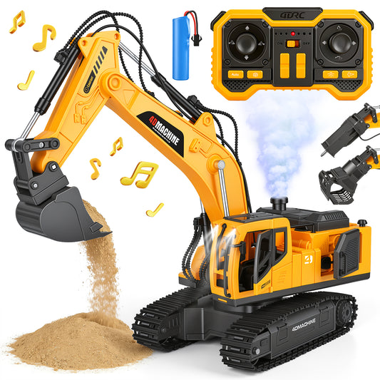 3-in-1 Remote Control Excavator Toys for Boys, 12 Channel 1:20 RC Construction Vehicles, Birthday Gifts Boy Toys for 3-8 Years Old