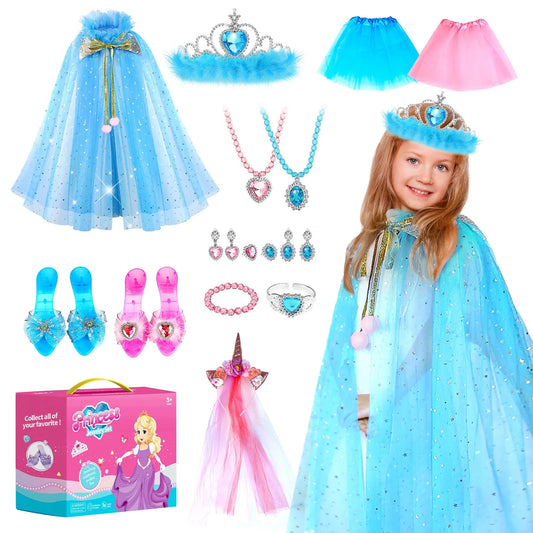 Princess Toy,Double Girls Dress-up Toy Set and for Girls, Unicorn and Frozen Princess Birthday Christmas Gift for Girl 3-6 Years, for Little Girls Ages 3 4 5 6 7 Year.