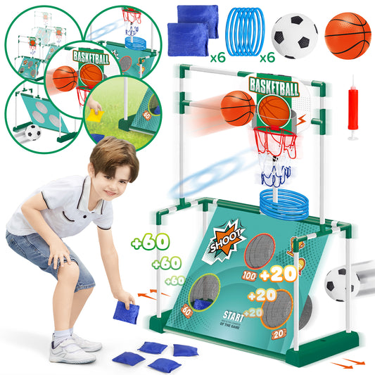 5-in-1 Soccer Set for Boys Ages 3-8, Mobile Football Goal, Basketball, Indoor/Outdoor Games Toys for Kids Boys Girls, Christmas Birthday Gifts