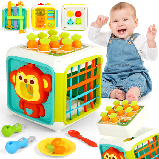 11-in-1 Baby Activity Cube, Montessori Learning Toys for Toddlers, Sensory Developmental Toys, Birthday Gift for Kids Boys Girls 1-4 Years