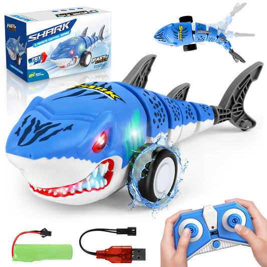 Remote Control Shark Car Toys for Kids, 2.4Ghz RC Shark Cars with Cool Light, 360° Stunt Swinging Tail, Birthday Gifts for Girls Boys Age 3-8