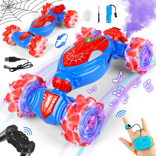 Huge Wave RC Stunt Cars Toys for Boys Aged 5-12, 4WD Gesture Sensing RC Stunt Twist Car, Lights & Sounds Spray, All-Terrain Vehicle, Birthday Gifts for Boys Girls Kids