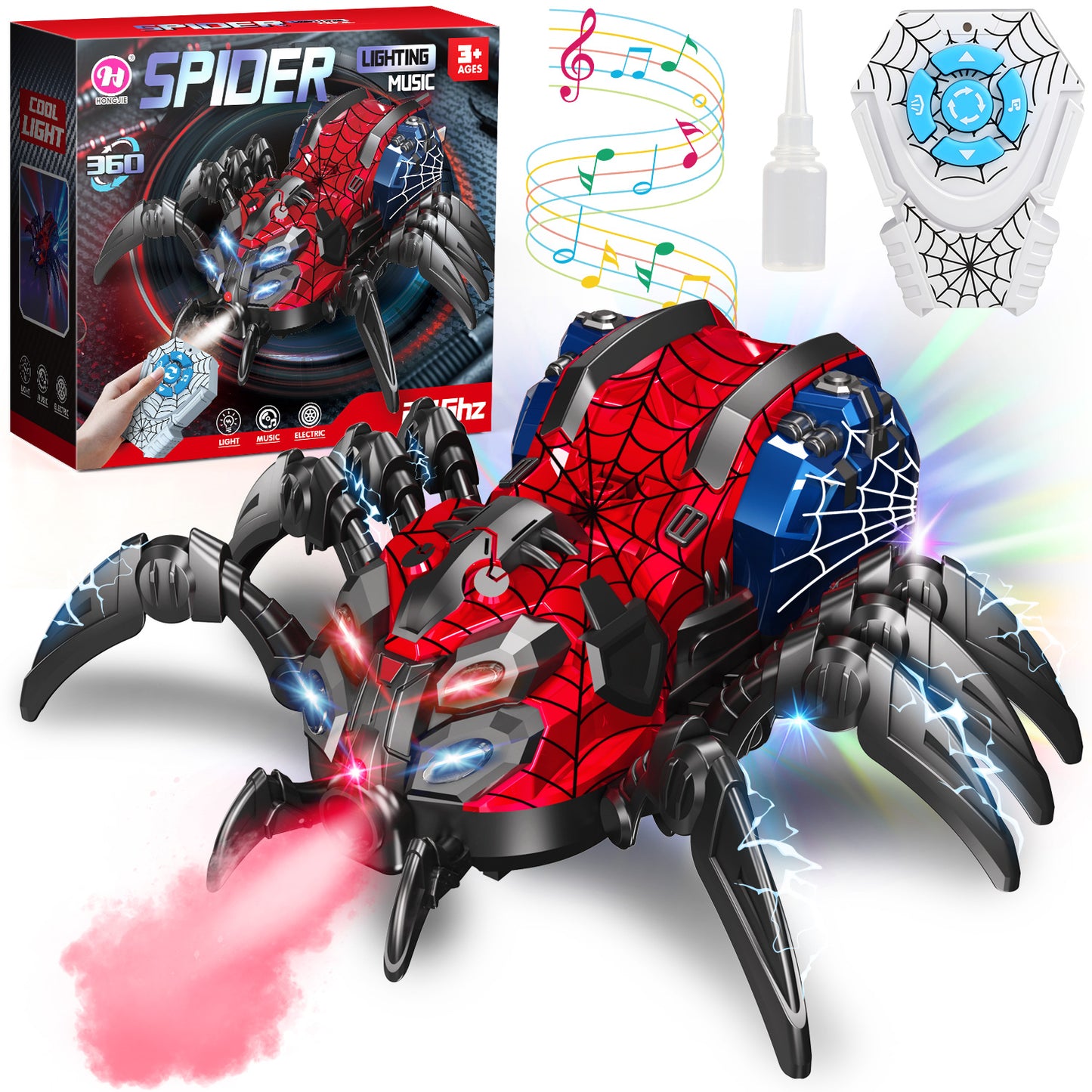 Remote Control Car for Boys, 2.4GHz RC Spider Toys with Spray and Lights, Realistic Moving Legs, Christmas Birthday Gift for Kids Ages 4-12