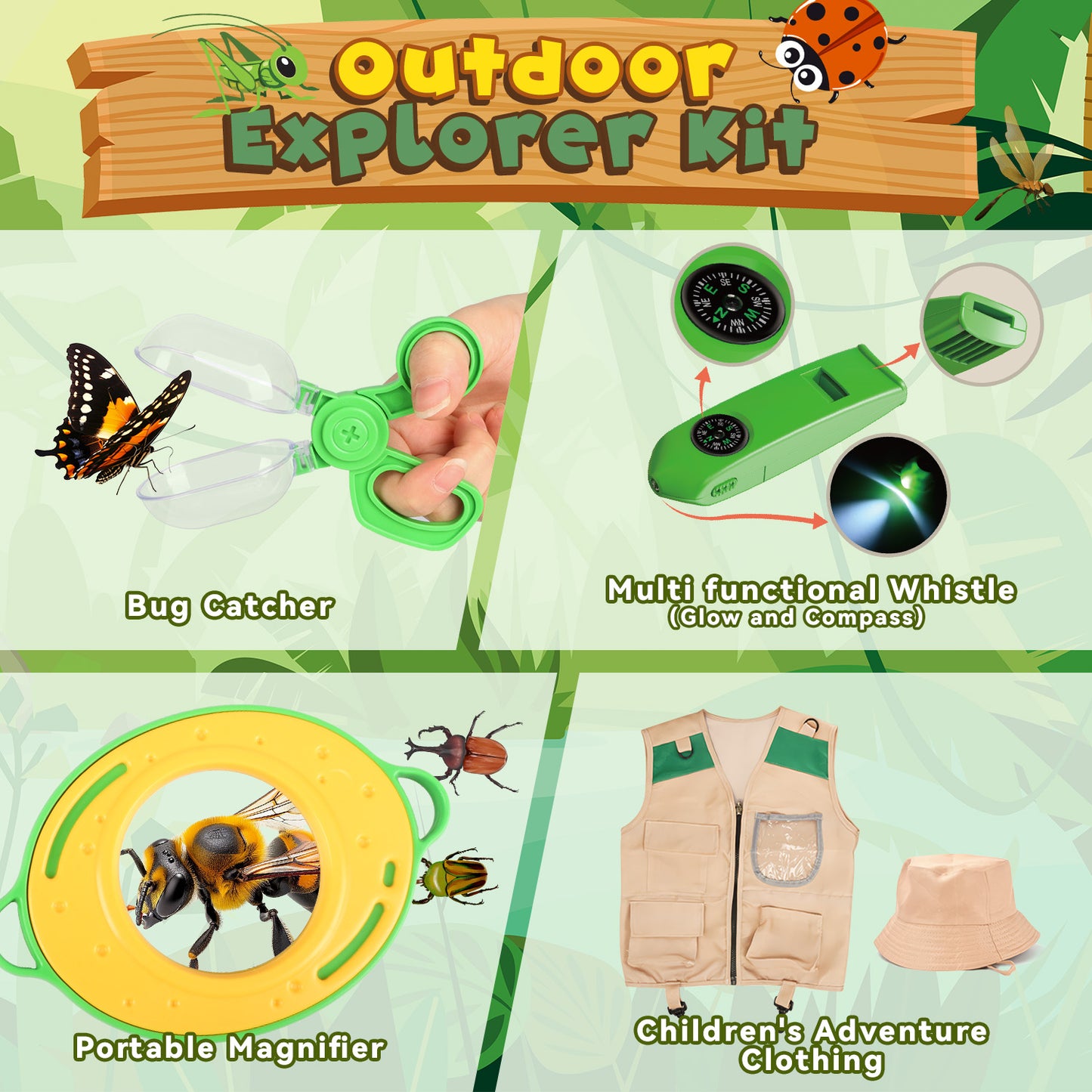 Huge Wave Bug Catcher Kit for Kids, Upgrade Explorer Kit with Catcher Net, Kids Bug Habitat Outdoor Explorer Kit, Christmas Gift for Kids Age 3-8 Years Old