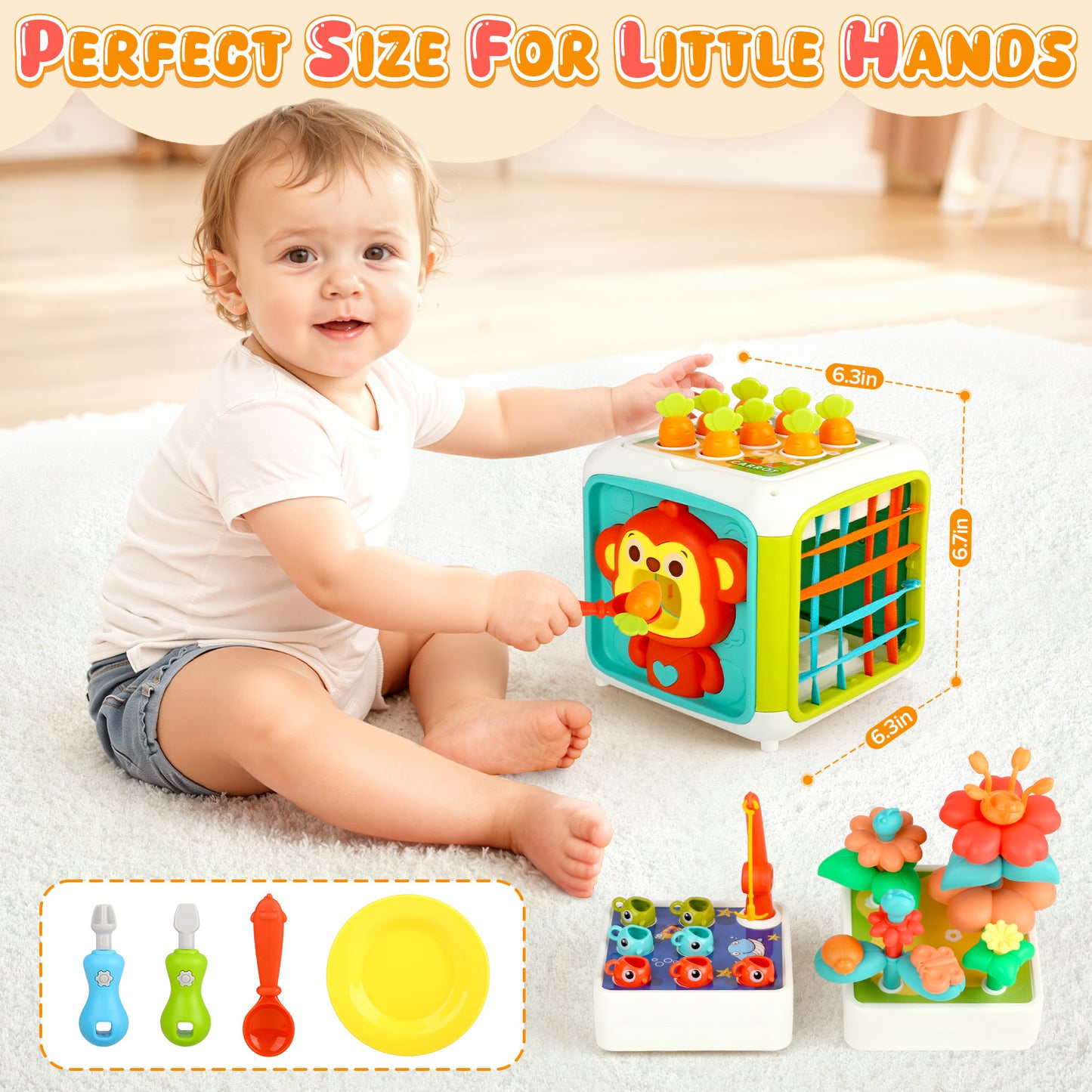11-in-1 Baby Activity Cube, Montessori Learning Toys for Toddlers, Sensory Developmental Toys, Birthday Gift for Kids Boys Girls 1-4 Years