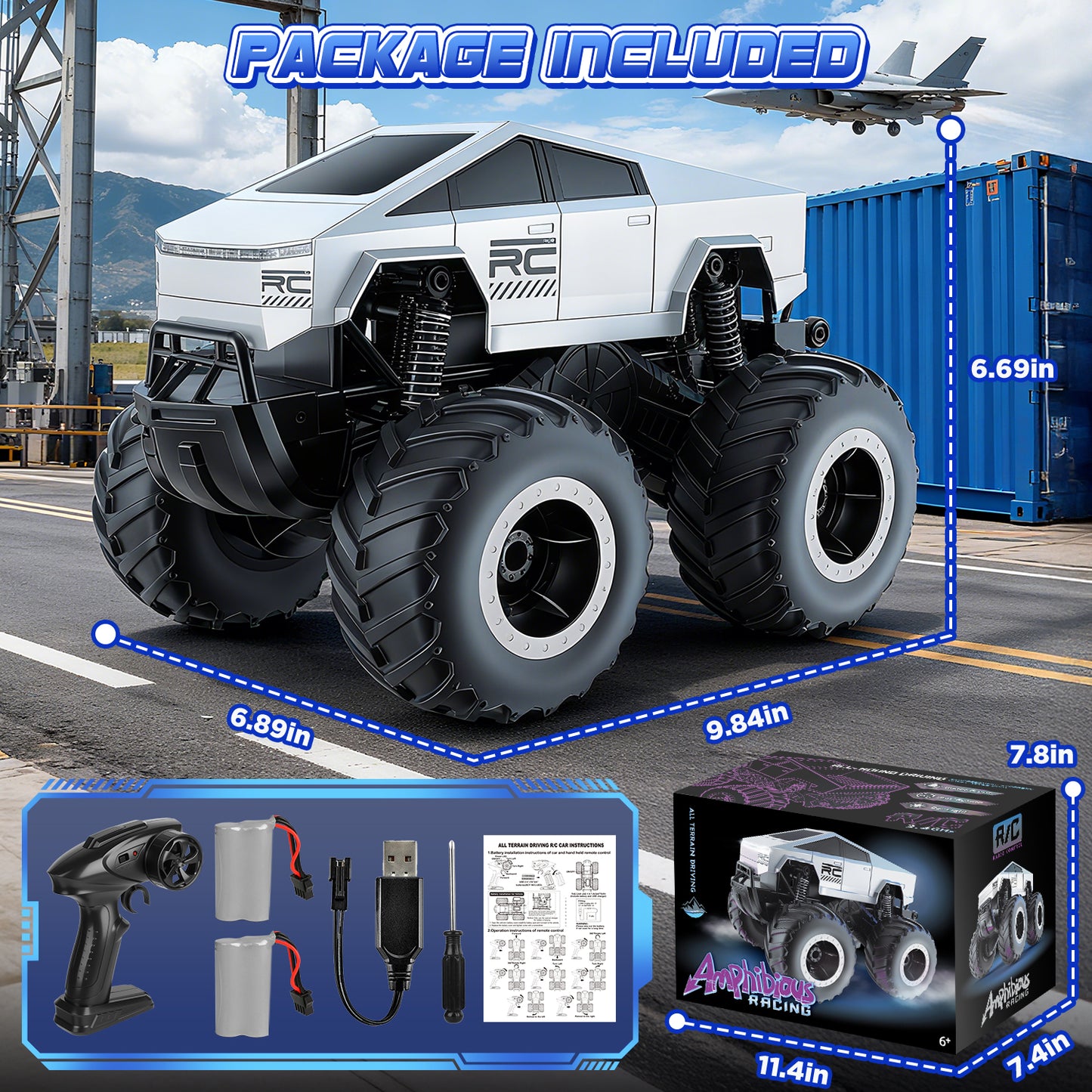 1:16 RC Monster Truck, Waterproof Amphibious Remote Control Car, 2.4GHz 4WD Off-Road Stunt Car, Christmas Birthday Gift Toys for Boys & Girls Kids Ages 4-12