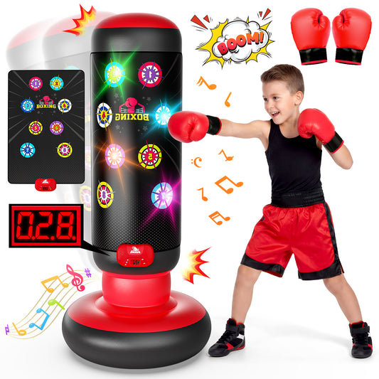 Punching Bag for Kids, 60 Inch Inflatable Boxing Bag with Gloves, 4 Game Modes, Scoring, Light, Music, Sports Toy Birthday Gifts for Boys Ages 4-12