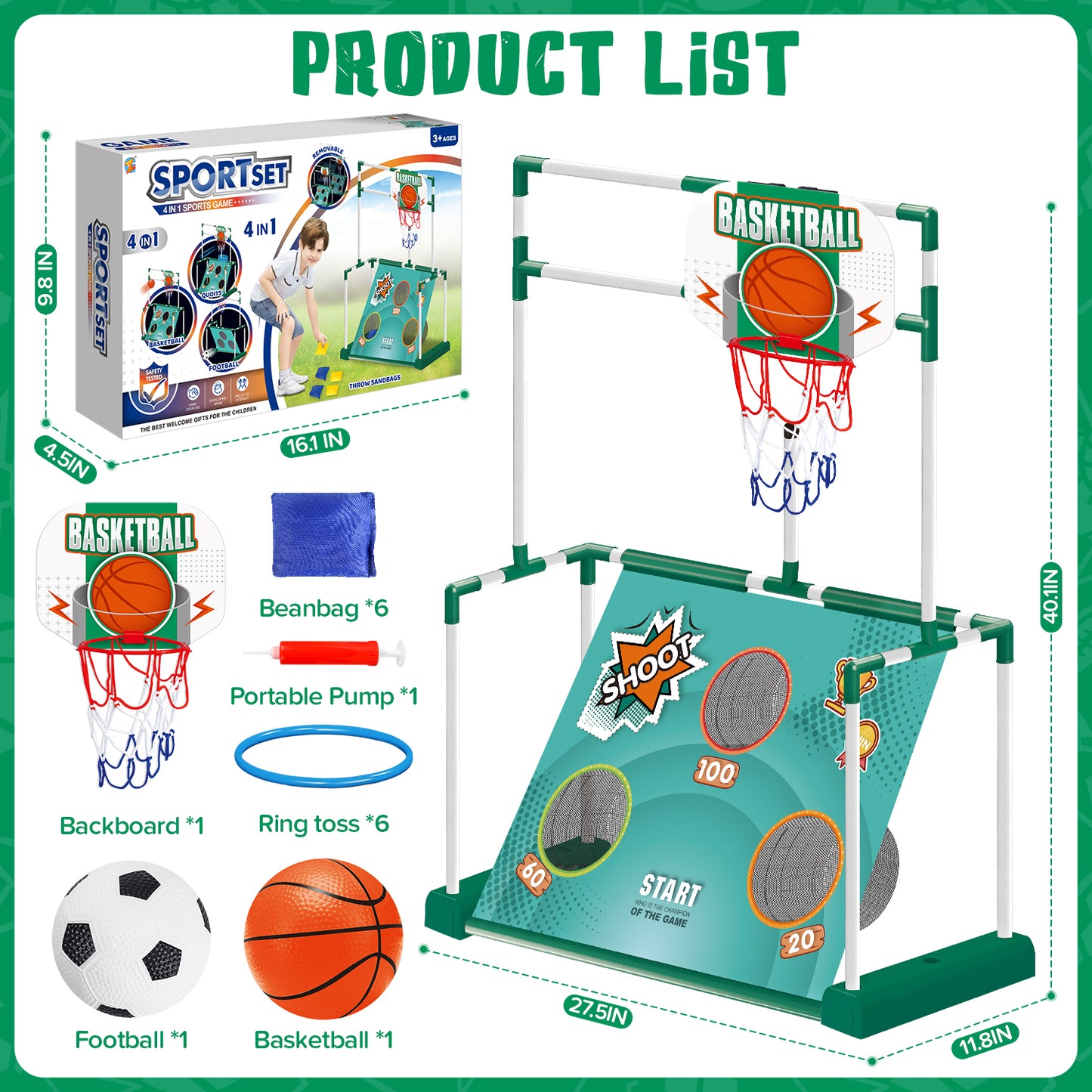 5-in-1 Soccer Set for Boys Ages 3-8, Mobile Football Goal, Basketball, Indoor/Outdoor Games Toys for Kids Boys Girls, Christmas Birthday Gifts