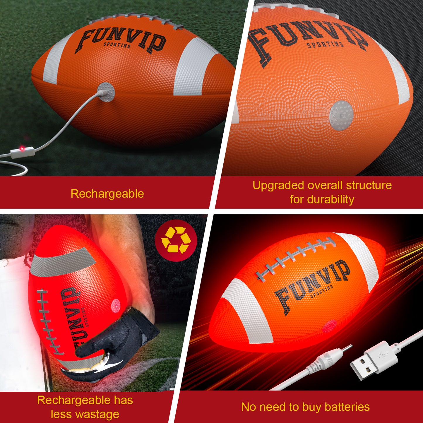 Glow in The Dark Football Size-6, Rechargeable Light Up Football, Outdoor Toys for Boys, Birthday Gift for Kids Ages 7-15