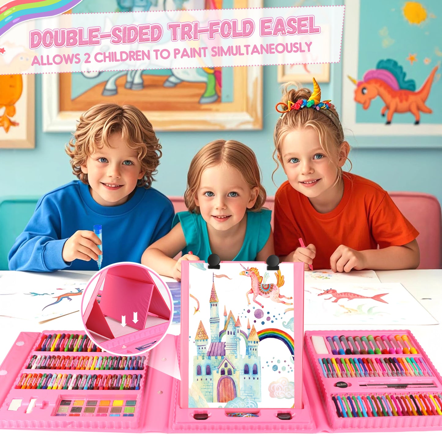Unicorn Art Supplies for Girls, 208PCS Markers Set with Storage Case, Christmas Birthday Gift for Kids Aged 4-12 Years Old