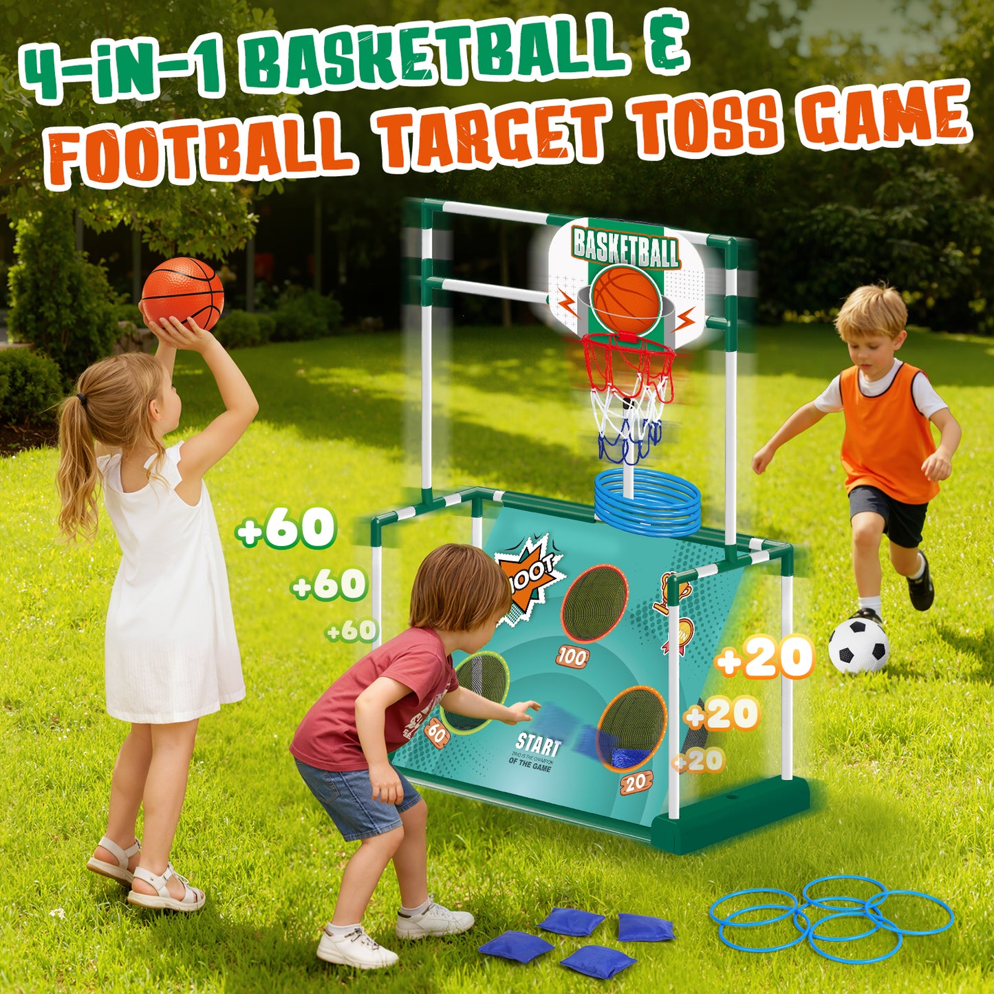 5-in-1 Soccer Set for Boys Ages 3-8, Mobile Football Goal, Basketball, Indoor/Outdoor Games Toys for Kids Boys Girls, Christmas Birthday Gifts
