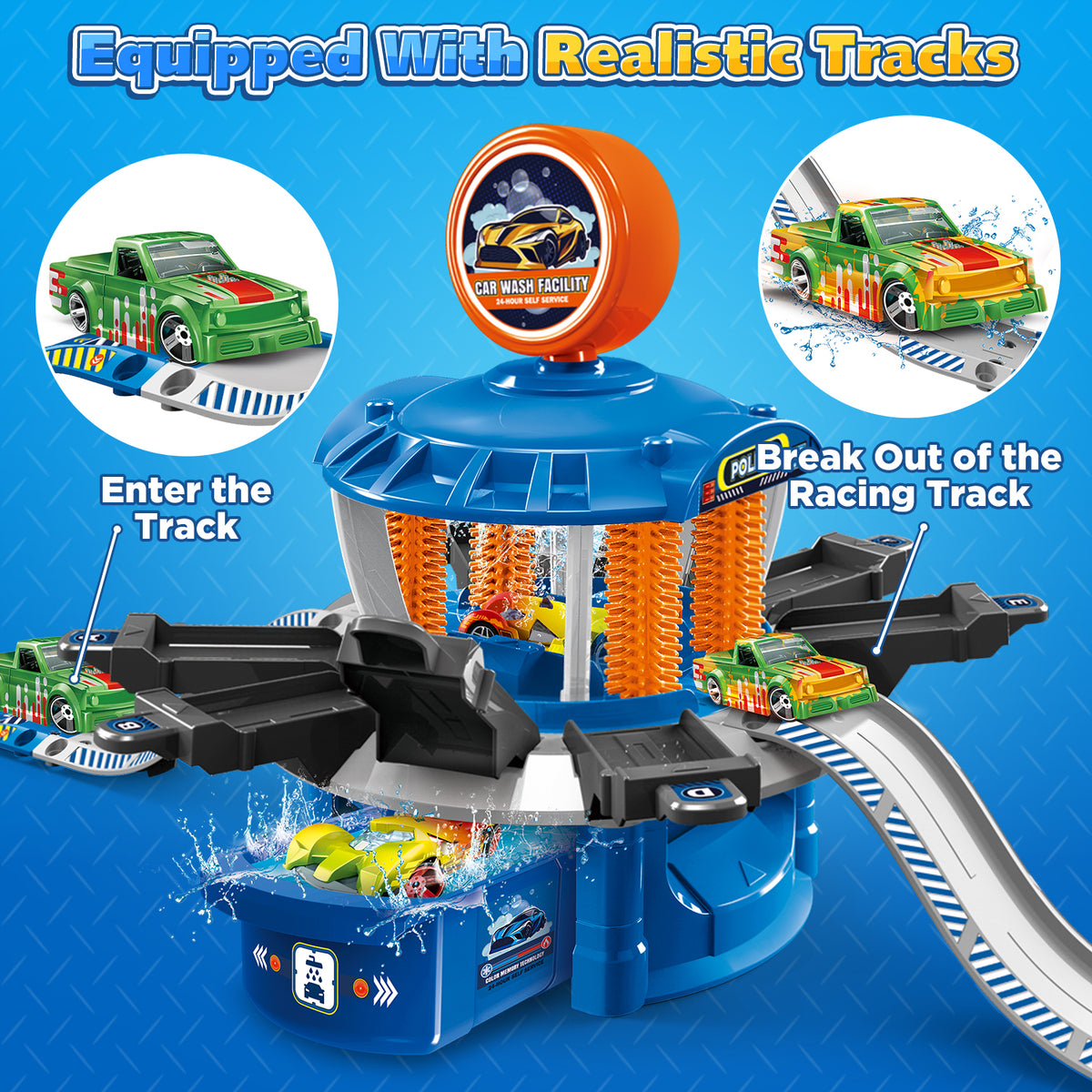 Car Wash Toys Set for Boys, Toddler Color Change Race Cars, Wash Transport Track Toy with Parking, Kids Birthday Gift for Aged 3-8