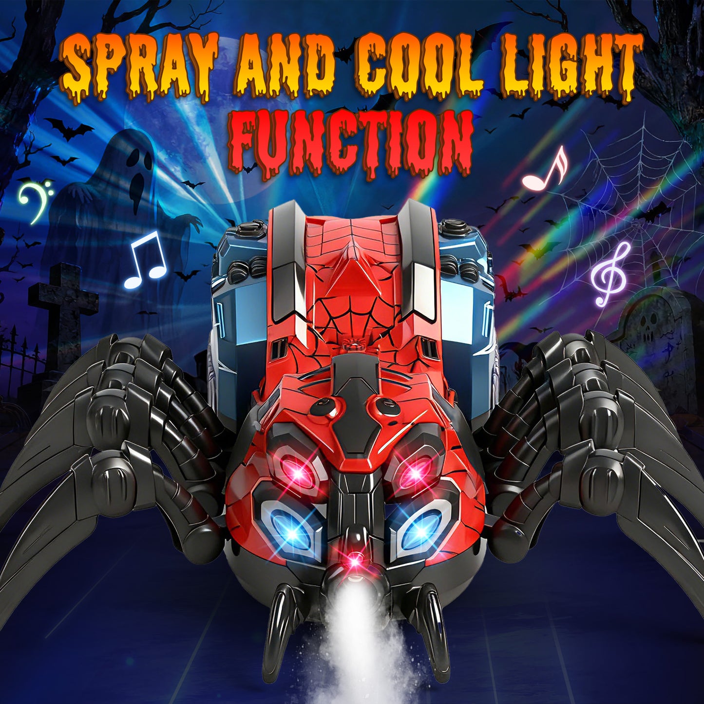 Remote Control Car for Boys, 2.4GHz RC Spider Toys with Spray and Lights, Realistic Moving Legs, Christmas Birthday Gift for Kids Ages 4-12