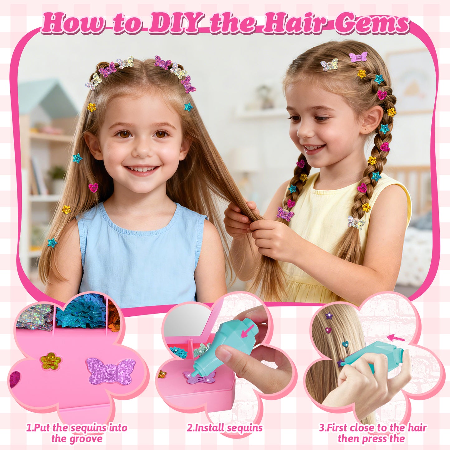 Hair Stamper Kit, Art Hair Jewels for Girls Toys, Hair Accessories Set, Birthday Gifts Toys for Girls Ages 6-12