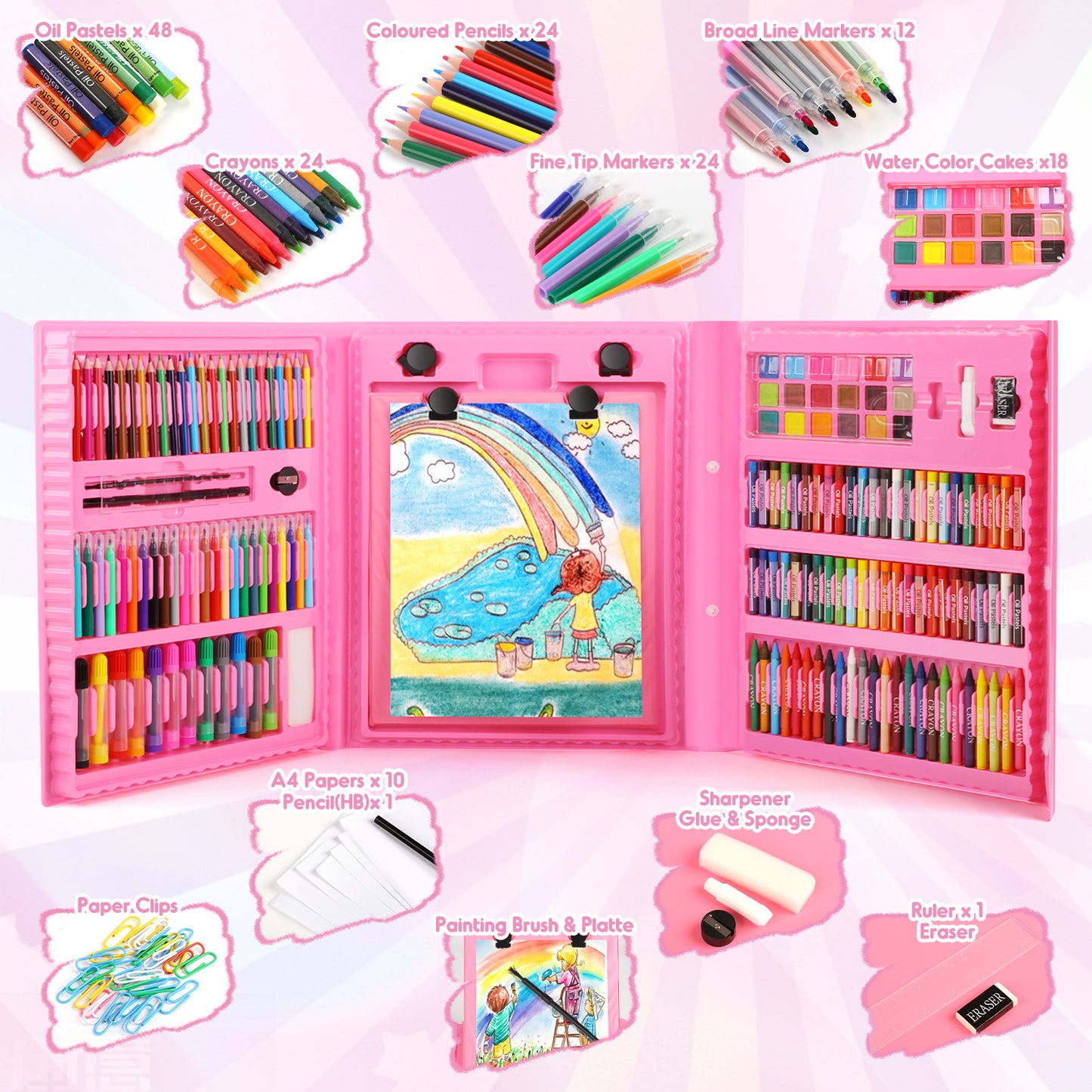 Unicorn Art Supplies for Girls, 208PCS Markers Set with Storage Case, Christmas Birthday Gift for Kids Aged 4-12 Years Old