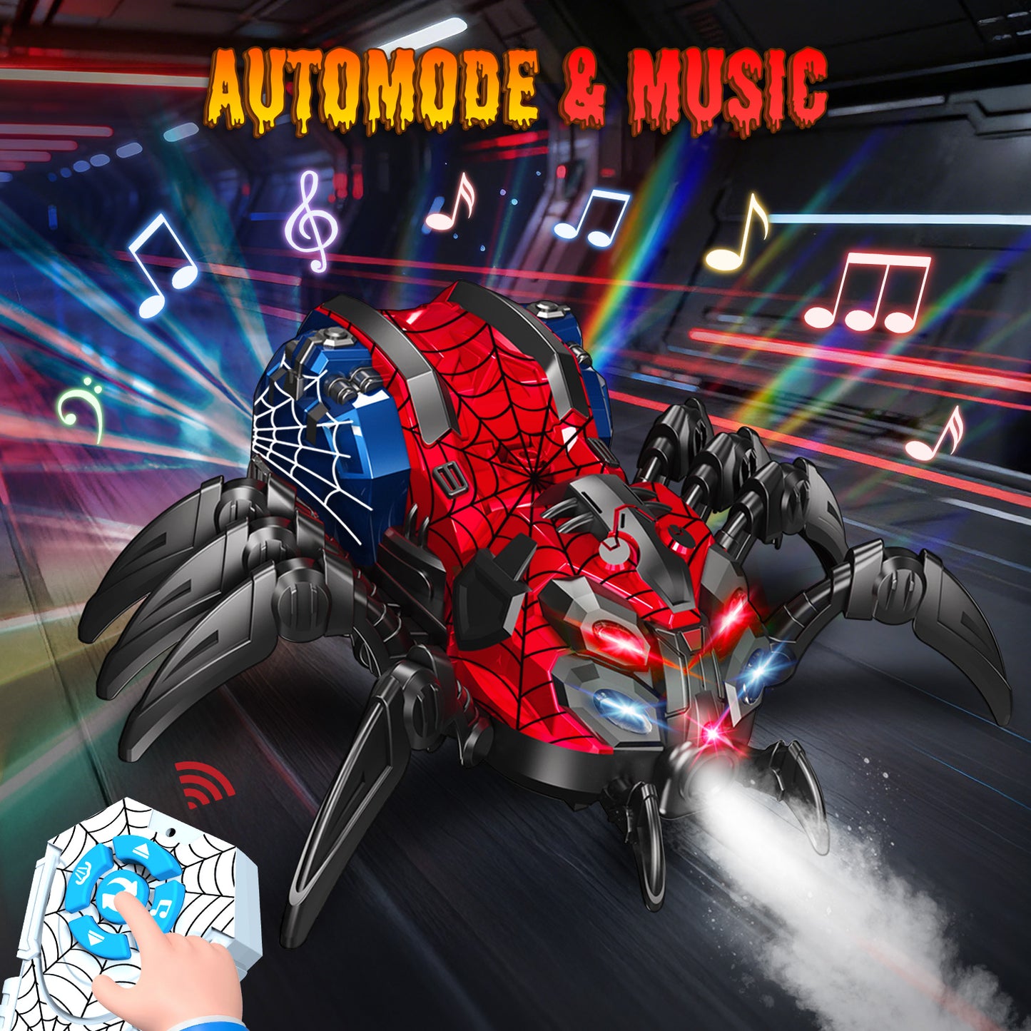 Remote Control Car for Boys, 2.4GHz RC Spider Toys with Spray and Lights, Realistic Moving Legs, Christmas Birthday Gift for Kids Ages 4-12