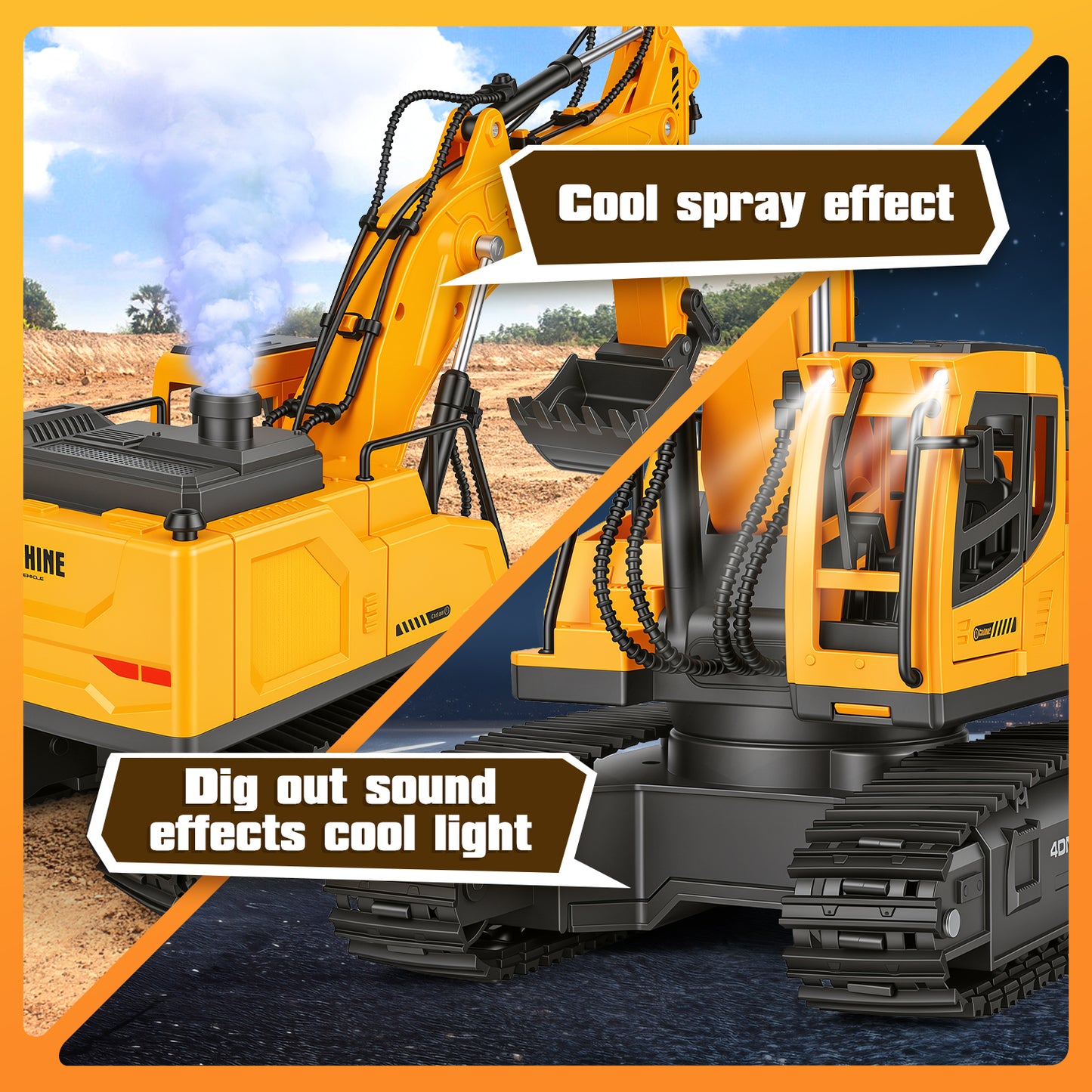 3-in-1 Remote Control Excavator Toys for Boys, 12 Channel 1:20 RC Construction Vehicles, Birthday Gifts Boy Toys for 3-8 Years Old