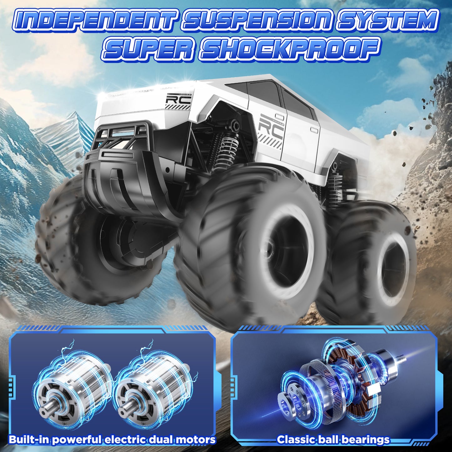 1:16 RC Monster Truck, Waterproof Amphibious Remote Control Car, 2.4GHz 4WD Off-Road Stunt Car, Christmas Birthday Gift Toys for Boys & Girls Kids Ages 4-12