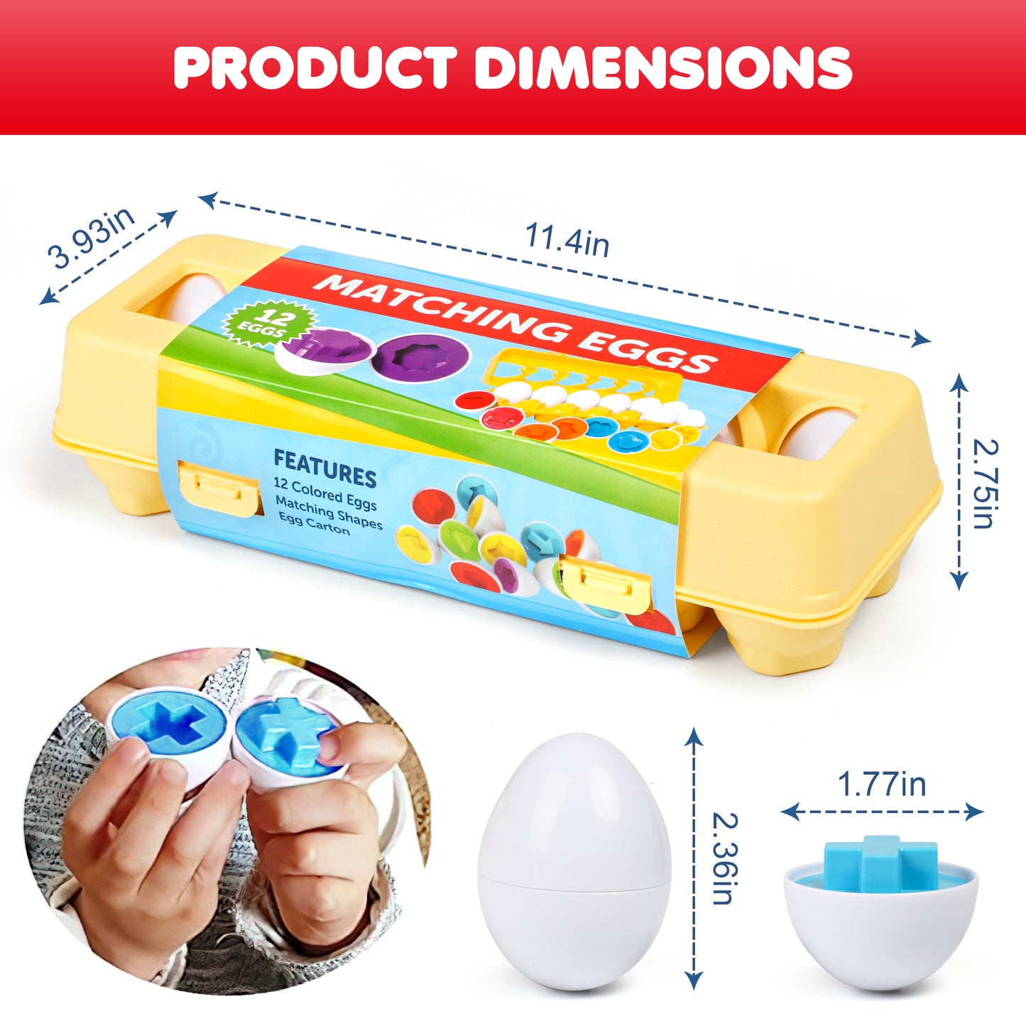 Matching Eggs with Yellow Eggs Holder - STEM Toys Educational Toy for Kids and Toddlers to Learn About Shapes and Colors, Easter Eggs Gift for Girls Boys 18 Months up