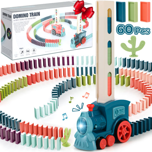 Huge Wave Domino Train Set for Kids, 60 Domino Blocks Toy, Creative Upgrade Automatic Train Set, Fun Montessori Toy Christmas Gifts for Toddlers Aged 3-8