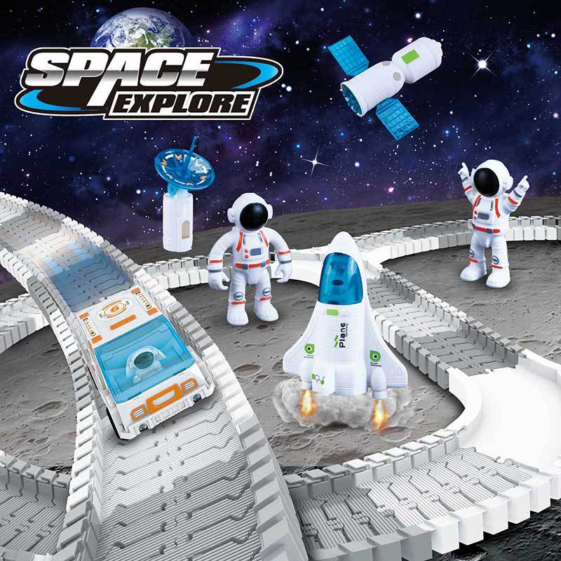Huge Wave Space Toys Race Car Track Set for Kids, 242pcs Space Vehicle Flexible Track STEM Set, with Rocket Satellite, Christmas Gift for Boys Girls Aged 3-12