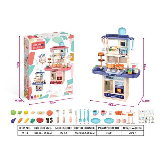 Blue Toy Play Kitchen Sets for Girls, Christmas Gifts Toys for Girls 3-6 6-8, Pretend Play Toys for Kids