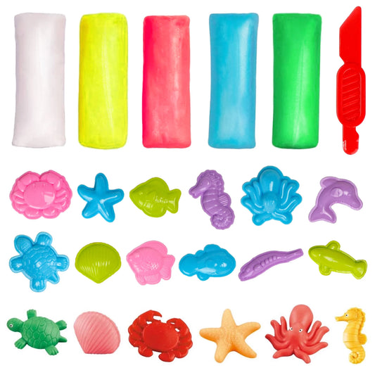 Color Clay Dough Ocean Animals Modeling Kit, Multi-color Play Dough Set, STEM Arts Crafts Toy Gift for Kids Age 3+