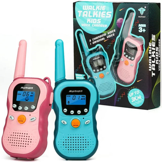 2 Packs Walkie Talkies for Kids, 3 KMs Range, with 3 Changing Voice, Outside Gift Toys for Age 3 up Boy and Girls to Hiking, Camping, Outdoor Toys Christmas Gift for Kids 3+