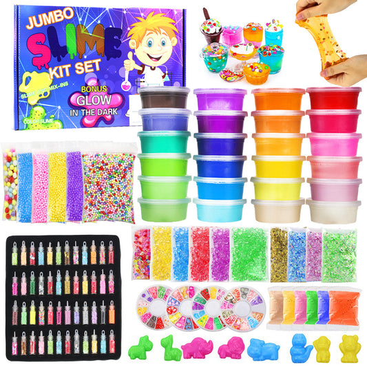 Huge Wave DIY Slime Kit for Girls Boys, 120PCS Ultimate Glow in The Dark Glitter Slime Making Kit, with 24 Color and Foam Balls, Birthday Christmas Idea Gift for Kids 3-11 Years Old
