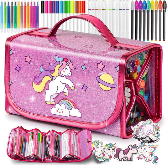 45 Pcs Fruit Scented Markers Set for Kids, Unicorn Pencil Case, Art & Coloring School Supplies Kit with Unicorn Stickers&Washbale Pens, Christmas Birthday Gifts for Girls & Boys 3+