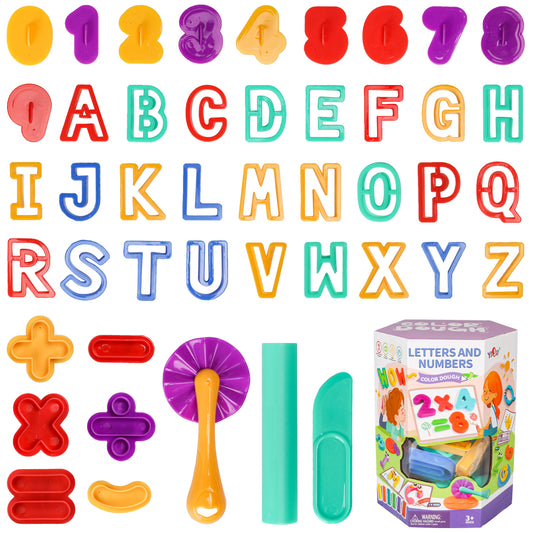 49-Piece Toddler Color Dough Tool Kit & Clay Party Pack w Letters and Numbers – Colorful Cutters, Molds, Rollers & Play Accessories, Birthday Christmas Gift for Boys Girls 3+