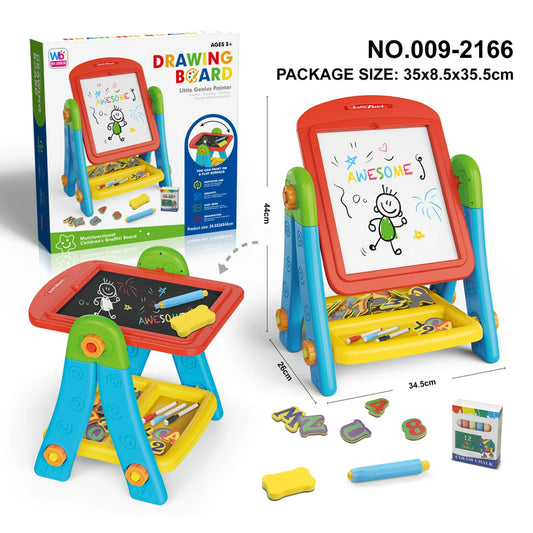 Art Easel for Toddlers, Double Sided Magnetic Chalkboard and Whiteboard, Christmas Birthday Gift for Kids Age 2-5 (Blue)