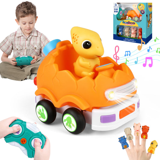 Huge Wave Remote Control Car for Toddlers, Race RC Cars Toys with 5 Dinosaur Dolls, Toddler Sensory Toys with Lights & Musics, Christmas Gift for Boys and Girls 2-6 Years Old
