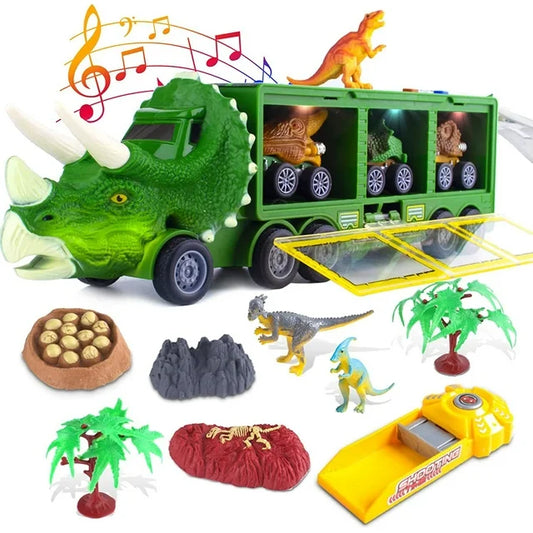 Dinosaur Toy Truck for Kids with Flashing Lights, Music and Roaring Sound, 13 in 1 Dinosaur Toys for 3-8 Years Old Boys and Girls