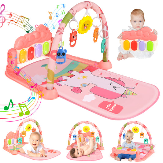 Baby Play Mat, Baby Play Gym Funny Piano Tummy Time, Activity Mat with 5 Infant Learning Sensory Toys, Music and Lights Boy & Girl Gifts for Newborn Baby 0 to 3 6 9 12 Months