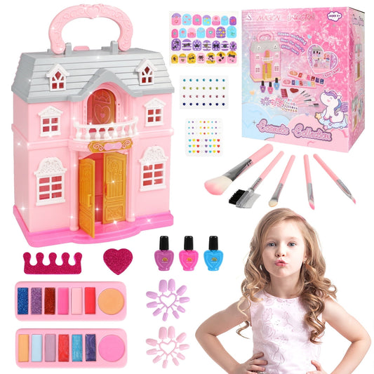 Huge Wave Kids Makeup Set for Girl, Washable Little Girls Makeup Toy, Princess Make up Castle Set Toy, Christmas & Birthday Gift Age 3 4 5 6 7 8 9+ Year Old Kids Toddler Gifts