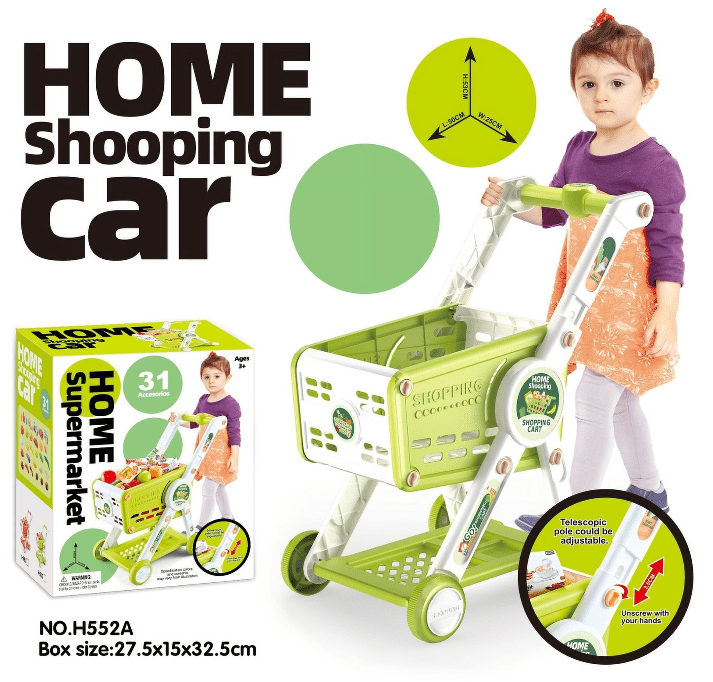 Huge Wave Kids Toy Shopping Cart, Pretend Play Shopping Cart Set with Food Toys and Accessories, Perfect for Ages 3+ Pretend Play and Role-Playing Games