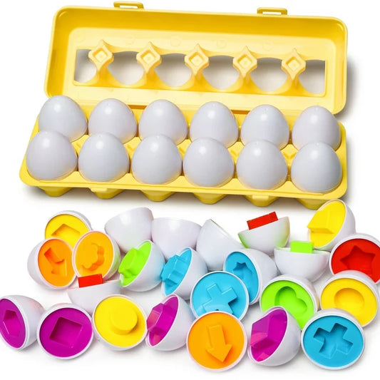 Matching Eggs with Yellow Eggs Holder - STEM Toys Educational Toy for Kids and Toddlers to Learn About Shapes and Colors, Easter Eggs Gift for Girls Boys 18 Months up