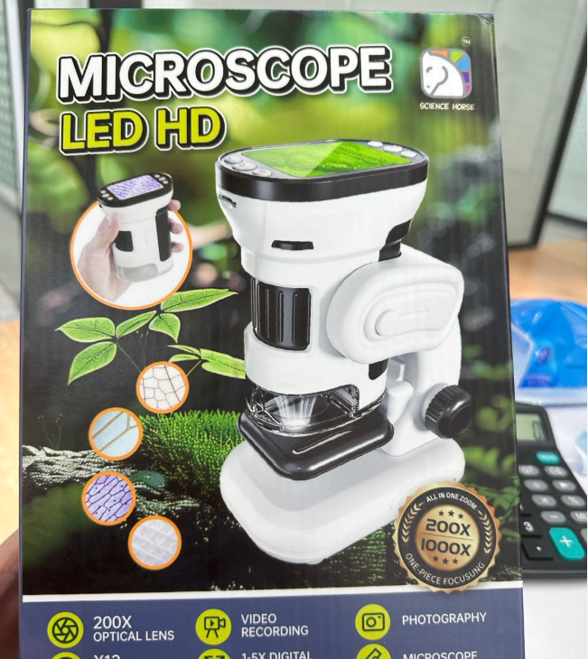 Huge Wave Microscope Kit for Kids, 200X-1000X Beginner Microscope STEM Kit for Children Student, Educational and Learning Toy Gift for Boys & Girls Age 6+