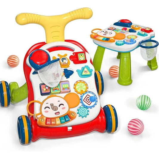 Multifunctional Sit-to-Stand Baby Walker for Baby, Early Educational Learning Toy and Activity Center for Boys and Girls-Red, Christmas Gift for Toddlers Boys Girls Birthday