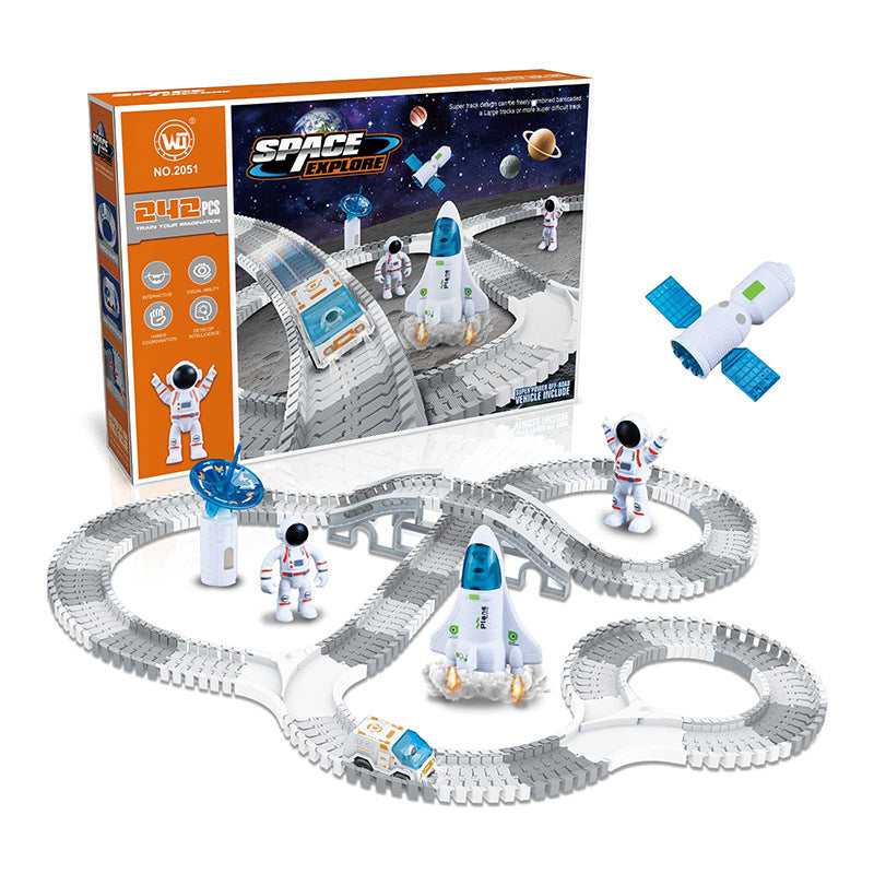Huge Wave Space Toys Race Car Track Set for Kids, 242pcs Space Vehicle Flexible Track STEM Set, with Rocket Satellite, Christmas Gift for Boys Girls Aged 3-12