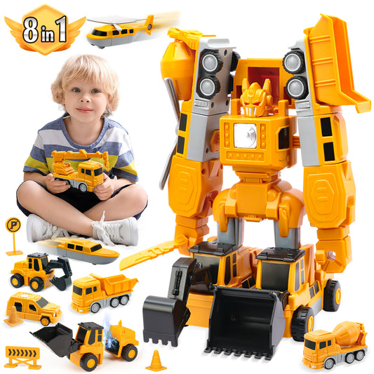 Construction Vehicles Boys Toys Set, 8-In-1 Magnetic Transform Robot Truck Toys for Toddler, DIY Toys with Durable Connectors, Robot STEM Building Kids Christmas Gifts for 3-8 Year Old